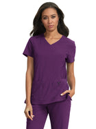 Women's Four-Pocket Mock-Wrap Neck Katie Top - 374 - Eggplant