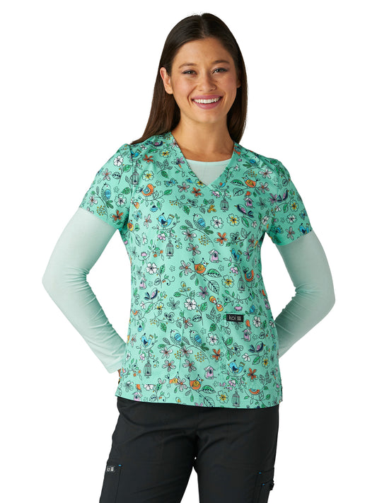 Women's Two-Pocket Athletic-Inspired, Breathable Mesh Leslie Top - 384PR - Bird Cage