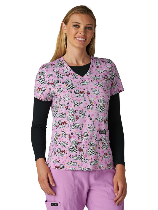 Women's Two-Pocket Athletic-Inspired, Breathable Mesh Leslie Top - 384PR - Doggie Spring Time