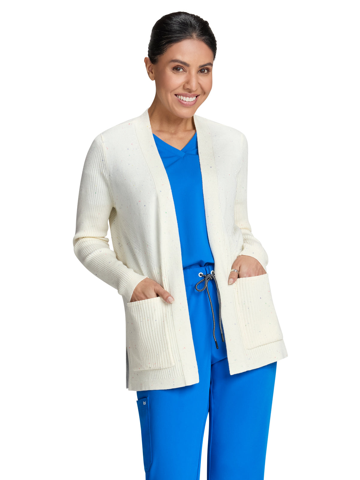 Women's Two-Pocket Geometric Knit Kori Sweater - 463 - Cream / Multi-Color Speckles