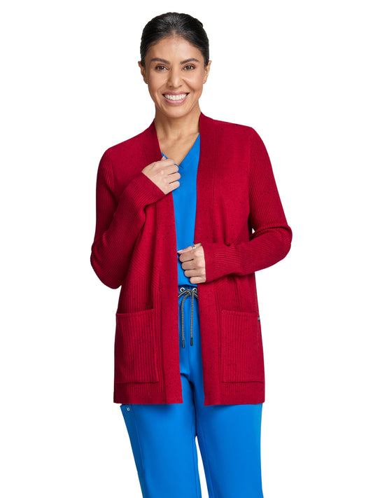 Women's Two-Pocket Geometric Knit Kori Sweater - 463 - Ruby / Black Speckles