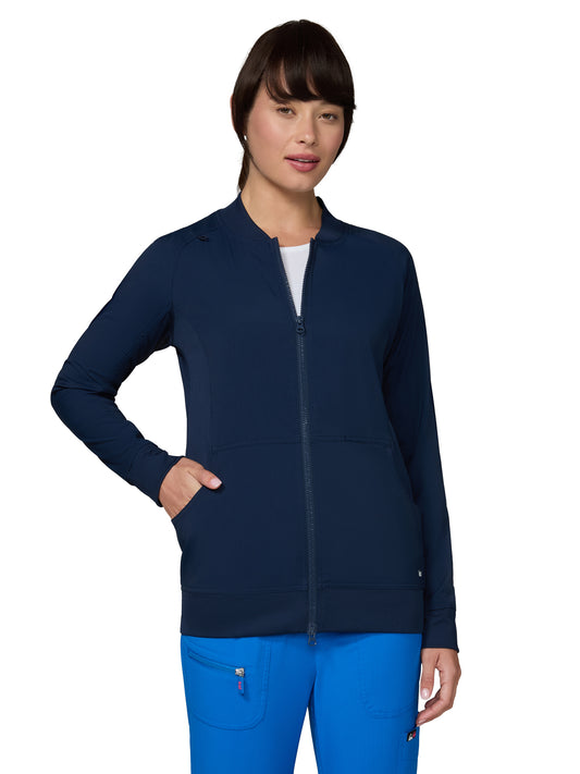 Women's Four-Pocket Zipper-Front Scrub Jacket - 478 - Navy