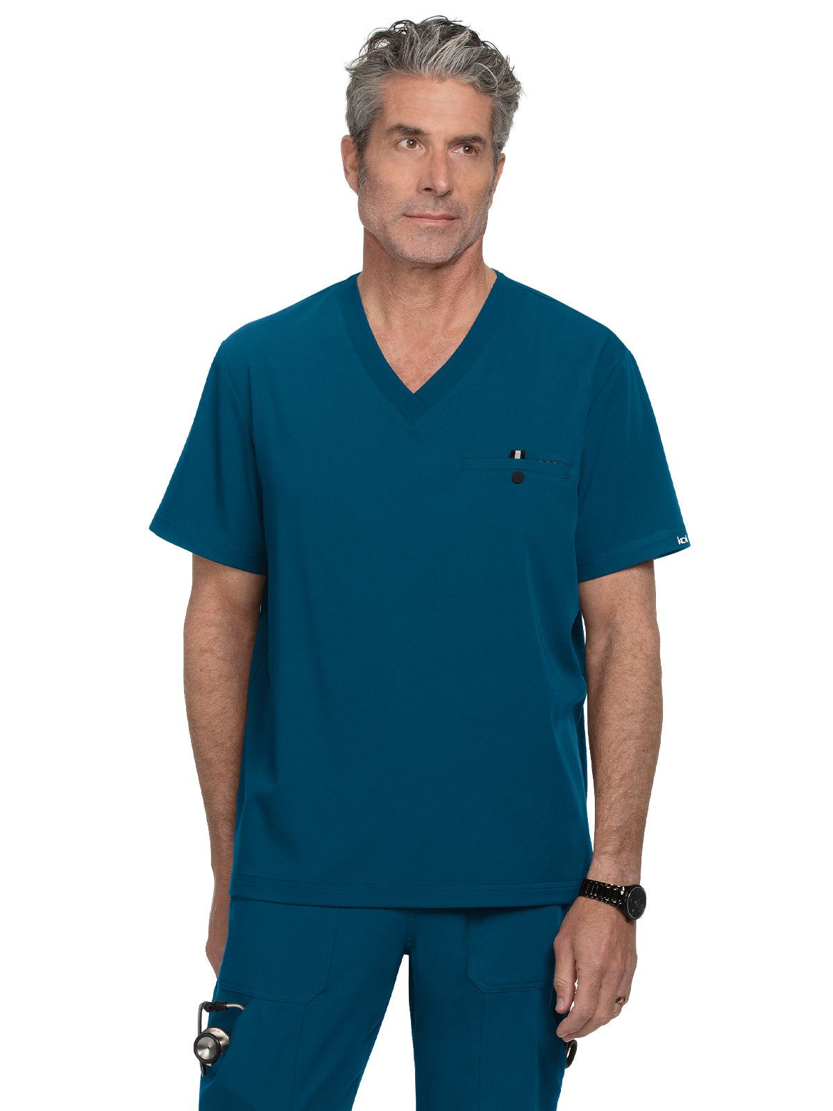 Men's One-Pocket V-Neck Tuck-In On Call Top - 671 - Caribbean Blue