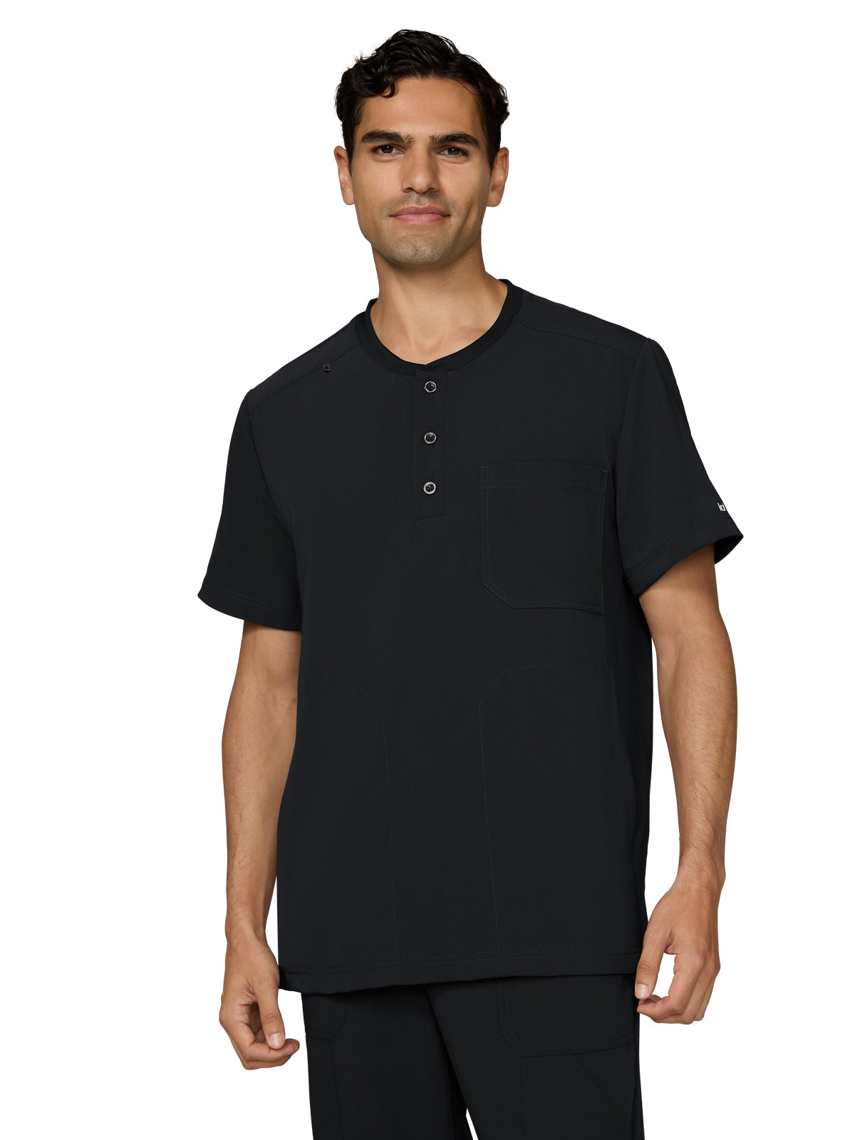 Men's Three-Pocket Henley Neck Scrub Top - 676 - Black