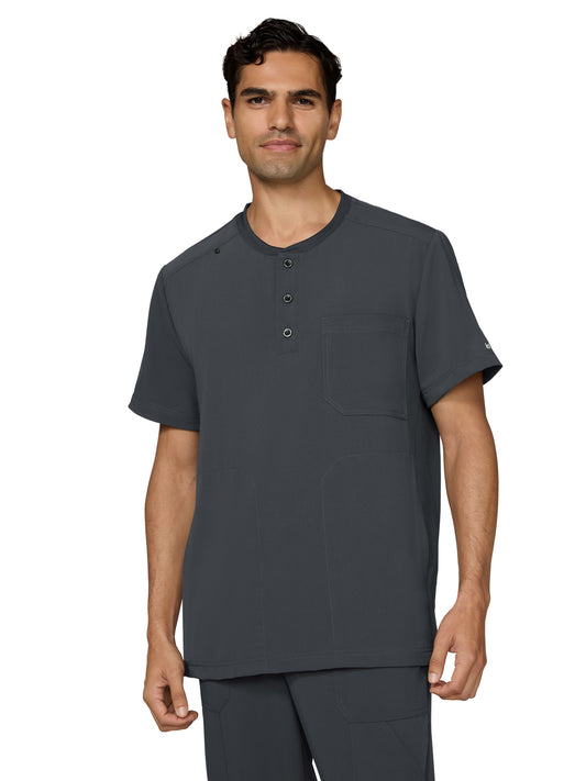 Men's Three-Pocket Henley Neck Scrub Top - 676 - Charcoal