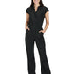 Women's Nine-Pocket Zipper Front Boot Cut Anja Jumpsuit - 907 - Black