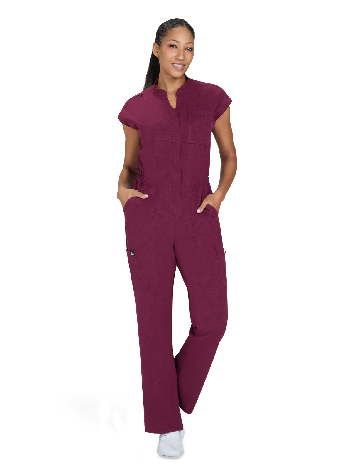 Women's Nine-Pocket Zipper Front Boot Cut Anja Jumpsuit - 907 - Wine