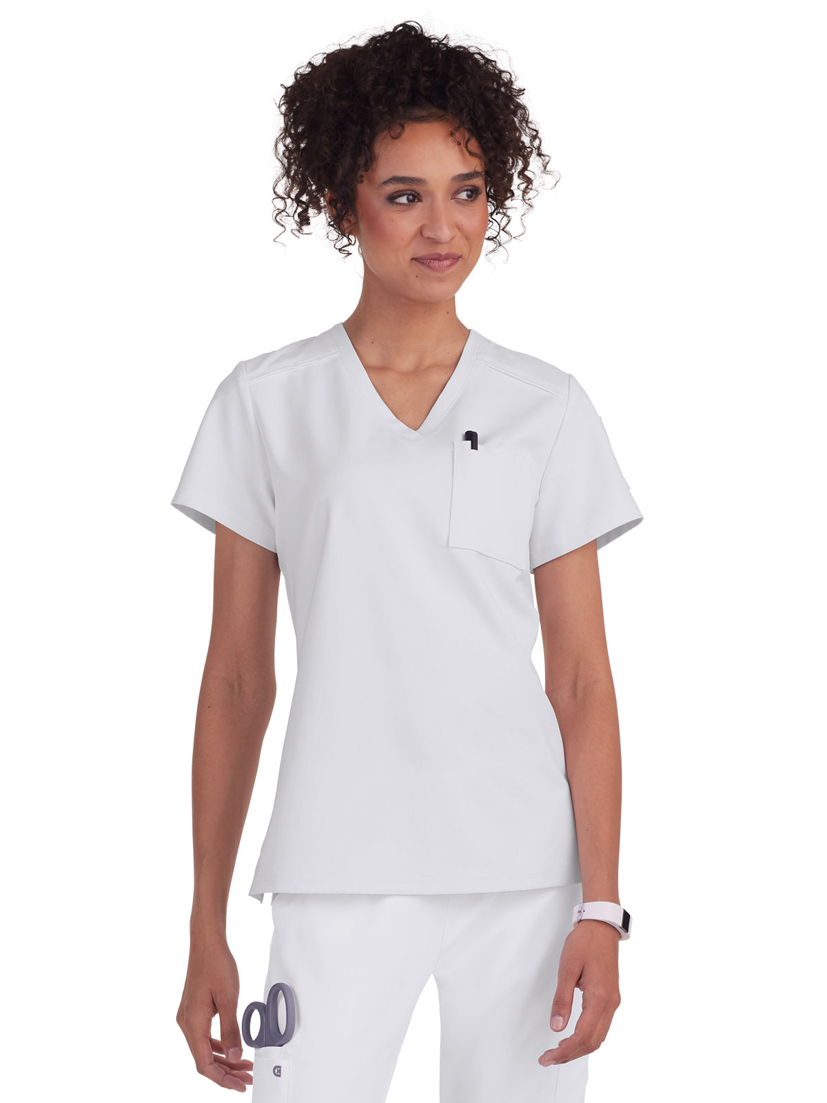 Women's Two-Pocket V-Neck Tuck-In Aura Top - C100 - White