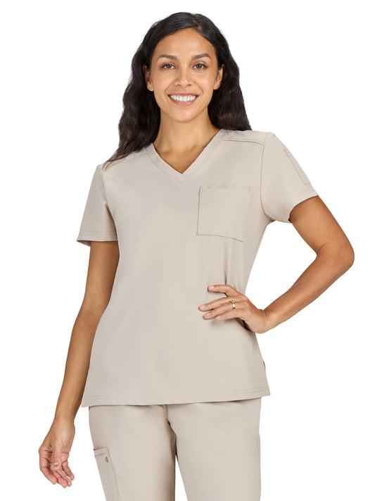 Women's Two-Pocket V-Neck Tuck-In Aura Top - C100 - Khaki