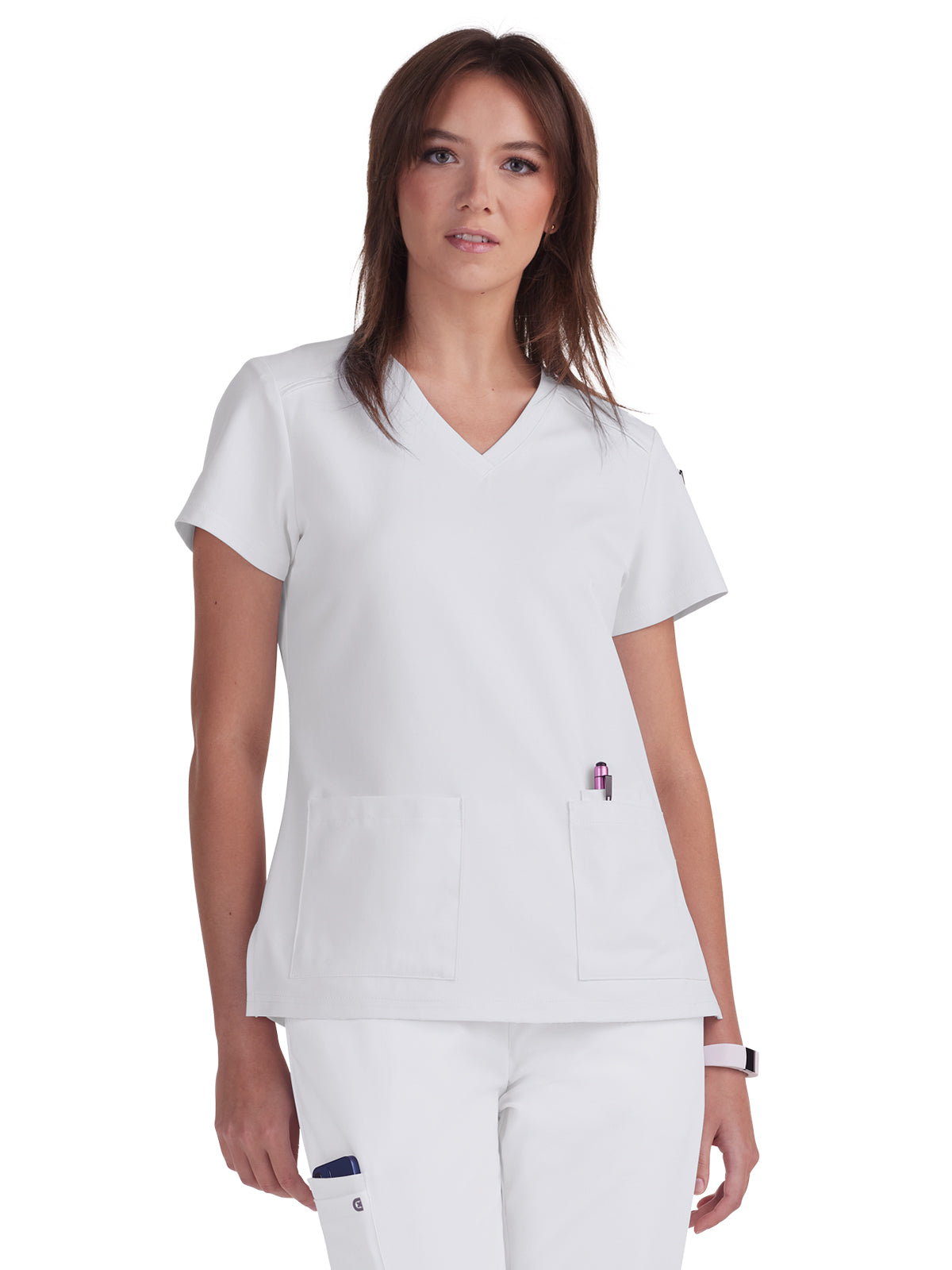 Women's Three-Pocket V-Neck Cardi Top - C101 - White