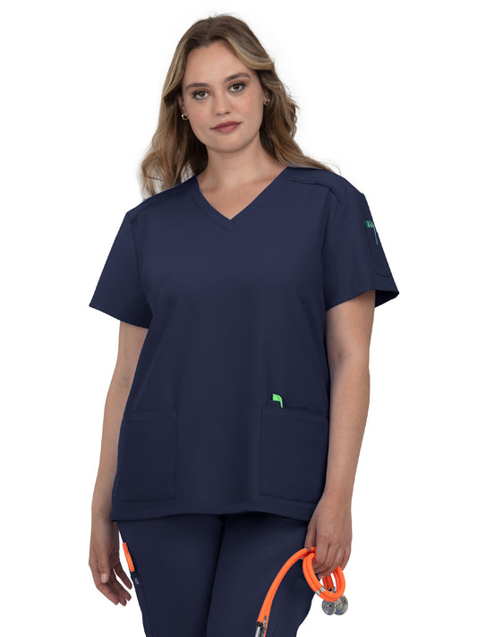 Women's Three-Pocket V-Neck Cardi Top - C101 - Navy