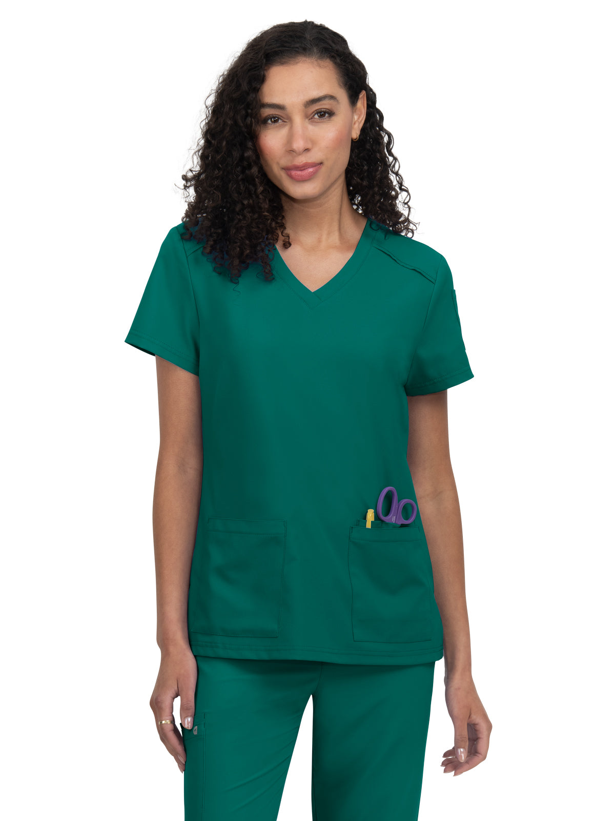 Women's Three-Pocket V-Neck Cardi Top - C101 - Hunter