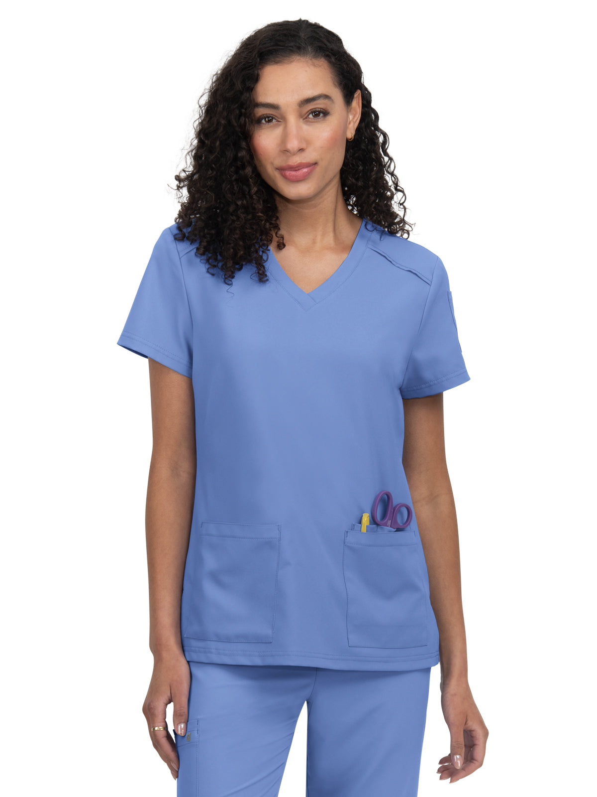 Women's Three-Pocket V-Neck Cardi Top - C101 - True Ceil