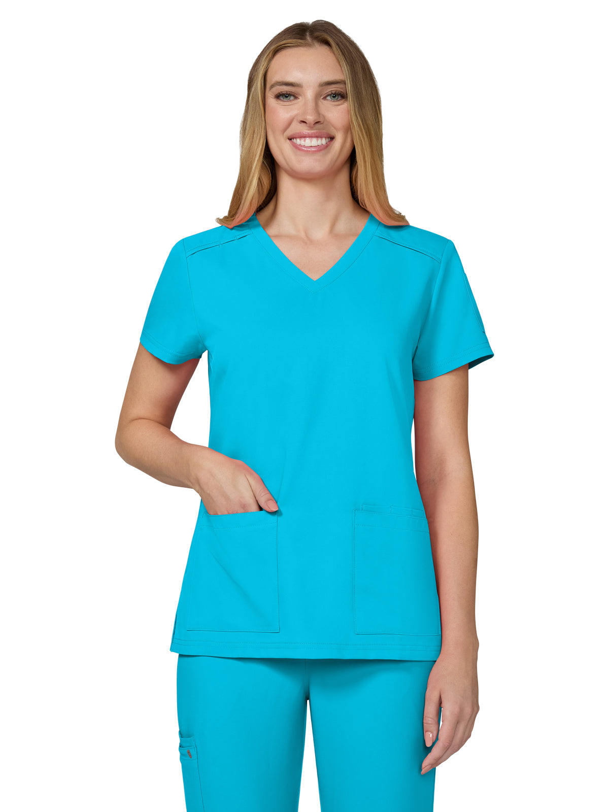Women's Three-Pocket V-Neck Cardi Top - C101 - Electric Blue