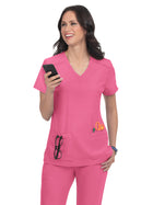 Women's Three-Pocket V-Neck Cardi Top - C101 - Carnation