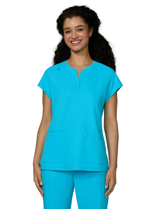 Women's Two-Pocket Split Neckline Reese Scrub Top - C102 - Electric Blue