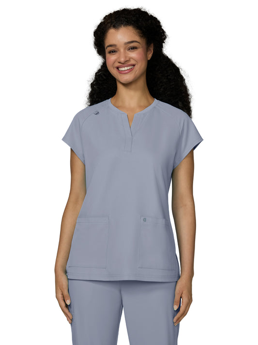 Women's Two-Pocket Split Neckline Reese Scrub Top - C102 - Platinum Grey