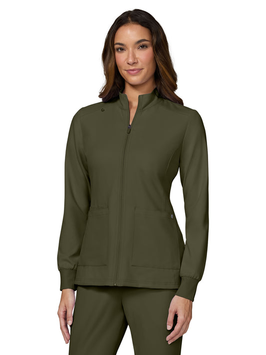 Women's Two-Pocket Zipper-Front Geneses Jacket - C400 - Olive Green