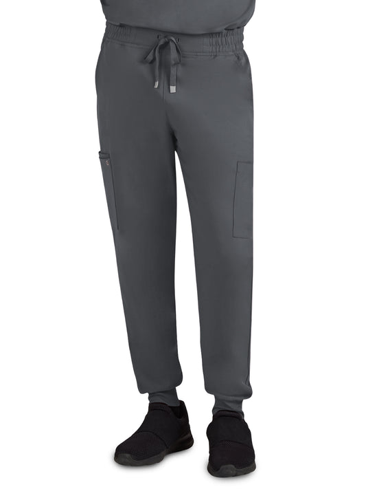 Men's Six-Pocket Drawstring Elastic Waist Connective Jogger Pant - C600 - Pewter