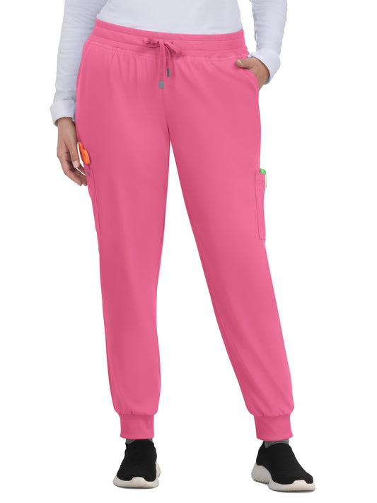 Women's Six-Pocket Ribbed Cuff Jogger Style Pulse Pant - C700 - Carnation