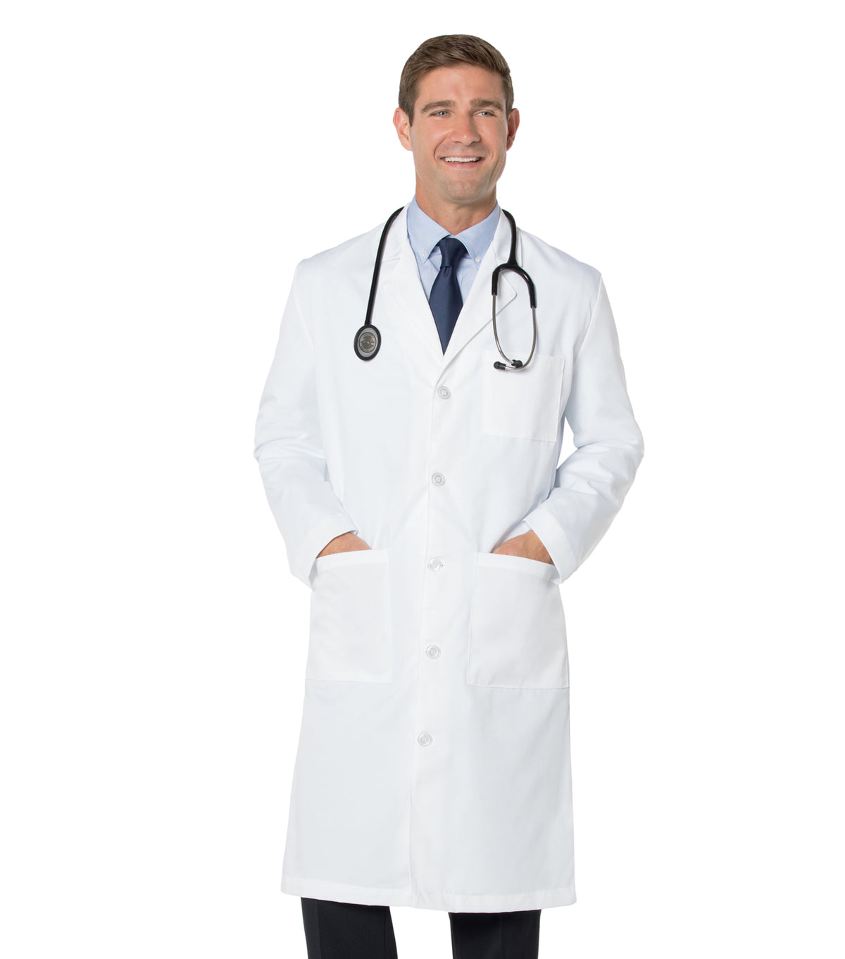 Men's Three-Pocket 43.5" Full-Length Lab Coat - 3140 - White Twill