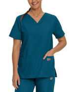 Women's Three-Pocket Clean Back V-Neck Top - 70221 - Caribbean