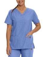 Women's Three-Pocket Clean Back V-Neck Top - 70221 - Ceil Blue