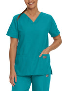 Women's Three-Pocket Clean Back V-Neck Top - 70221 - Teal