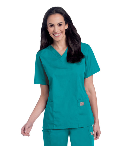 Women's Three-Pocket Clean Back V-Neck Top - 70221 - Teal