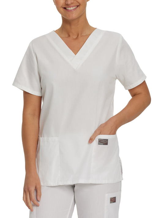 Women's Three-Pocket Clean Back V-Neck Top - 70221 - White
