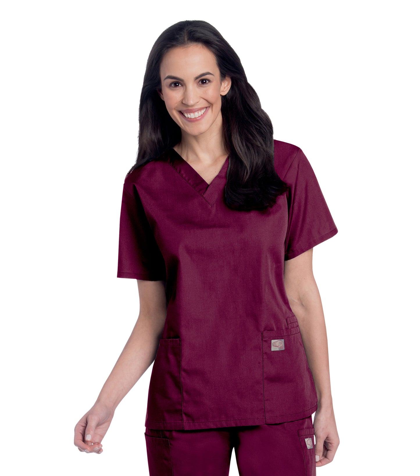 Women's Three-Pocket Clean Back V-Neck Top - 70221 - Wine