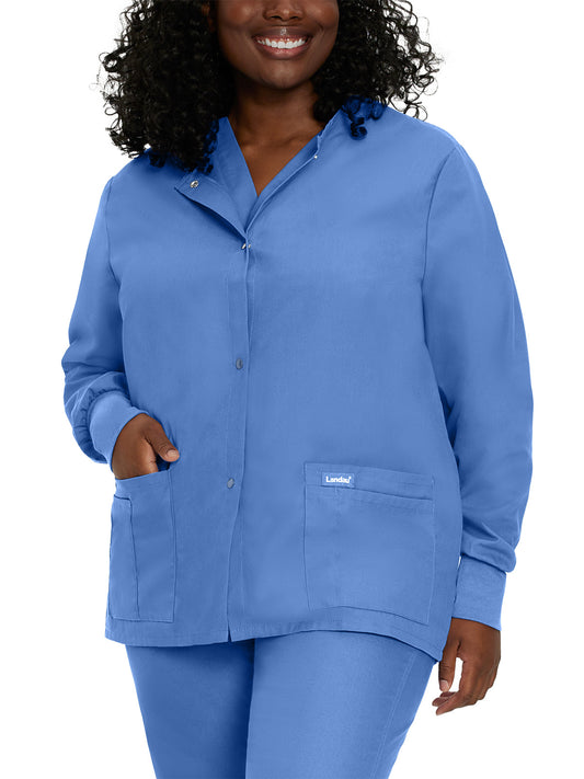 Women's Four-Pocket Crew Neck Warm-Up Jacket - 7525 - Ceil Blue