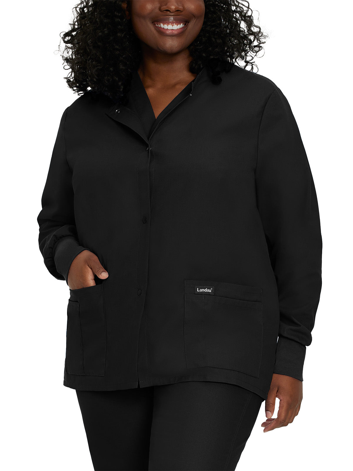 Women's Four-Pocket Crew Neck Warm-Up Jacket - 7525 - Black