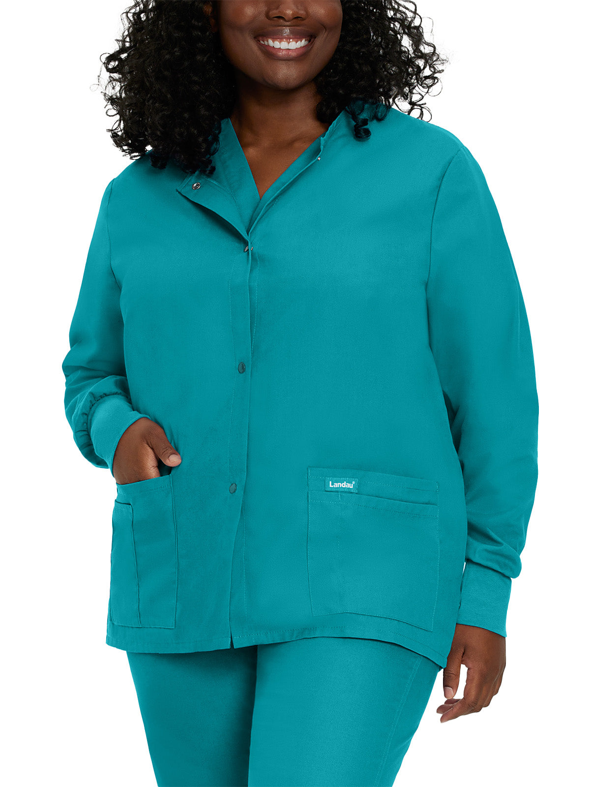 Women's Four-Pocket Crew Neck Warm-Up Jacket - 7525 - Teal