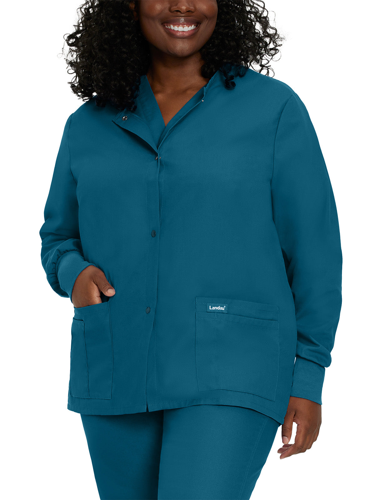 Women's Four-Pocket Crew Neck Warm-Up Jacket - 7525 - Caribbean Blue