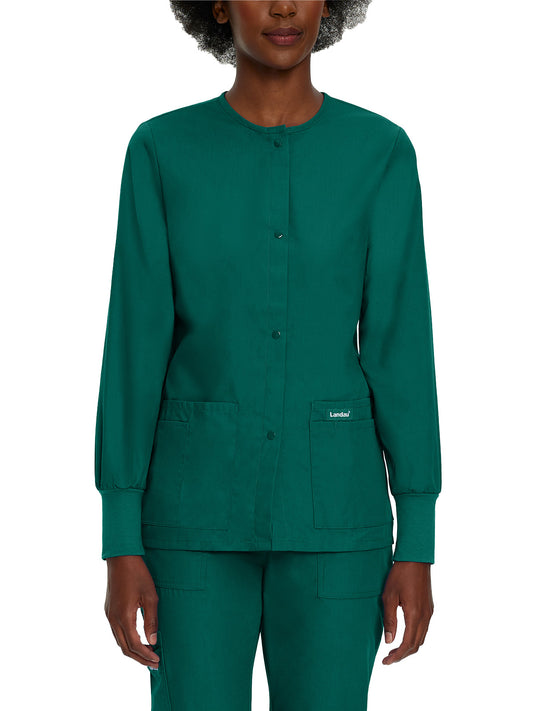 Women's Four-Pocket Crew Neck Warm-Up Jacket - 7525 - Hunter Green