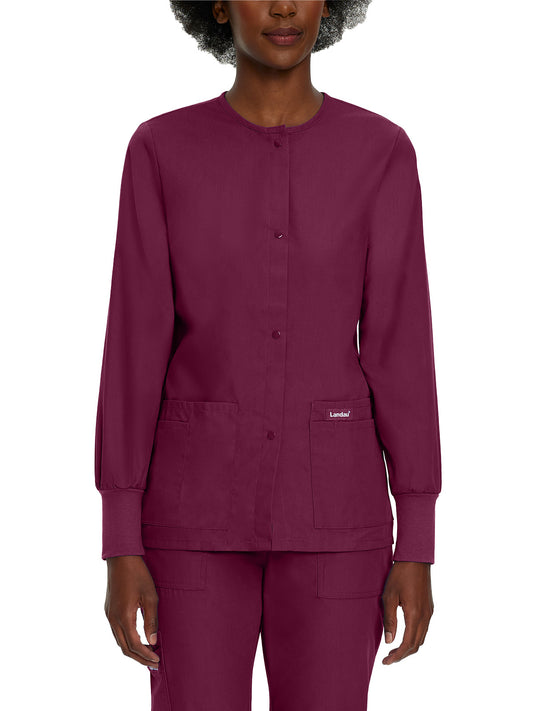 Women's Four-Pocket Crew Neck Warm-Up Jacket - 7525 - Wine