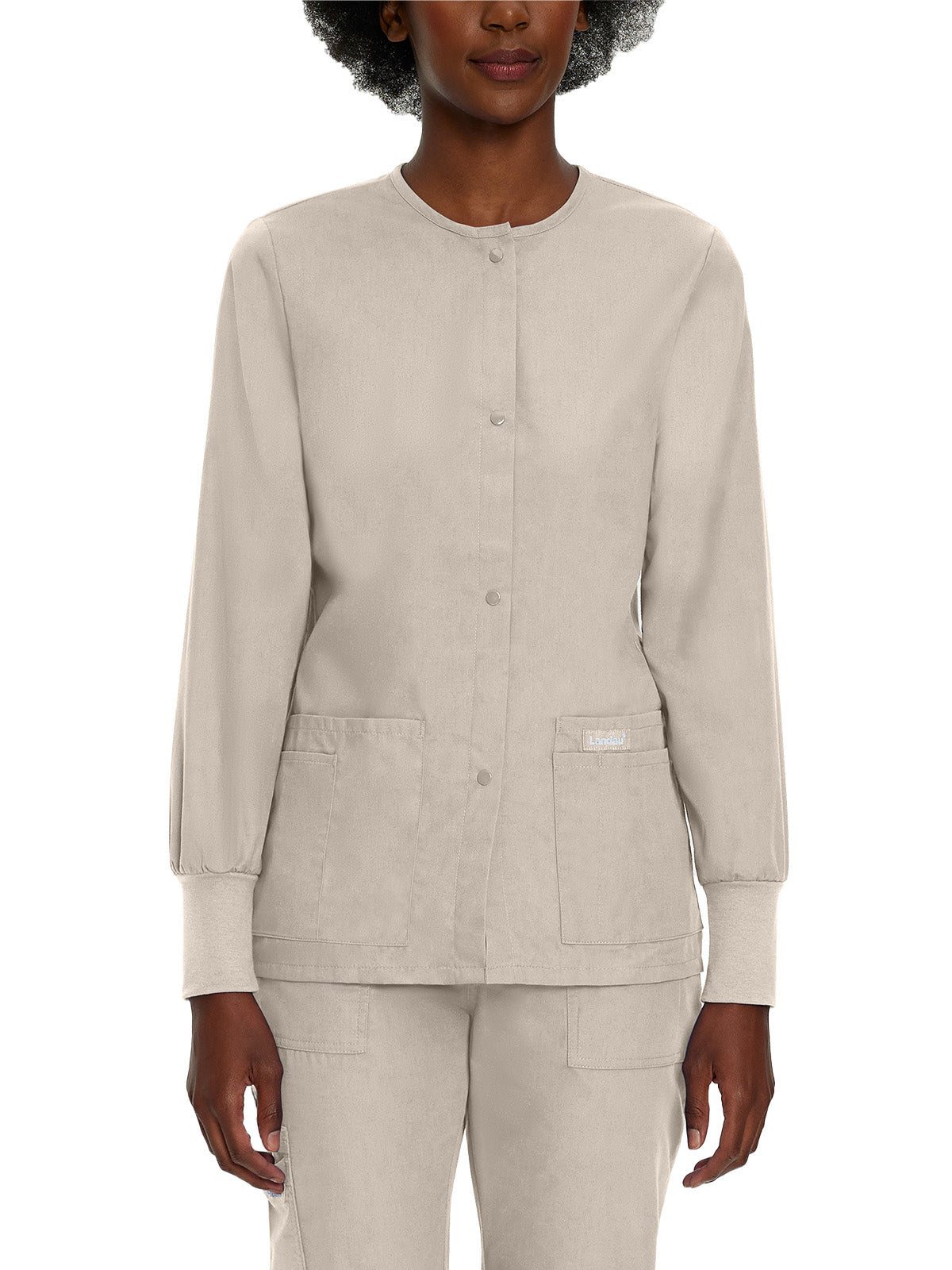 Women's Four-Pocket Crew Neck Warm-Up Jacket - 7525 - Sandstone