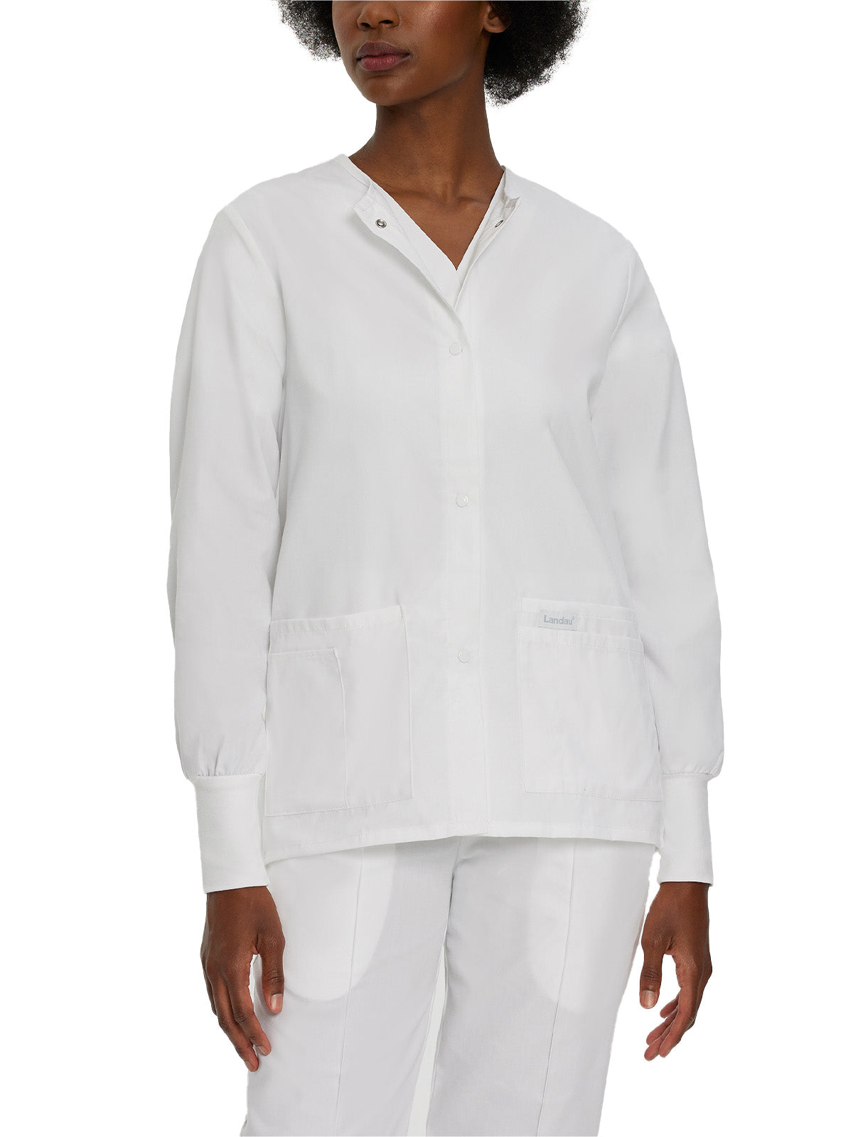 Women's Four-Pocket Crew Neck Warm-Up Jacket - 7525 - White