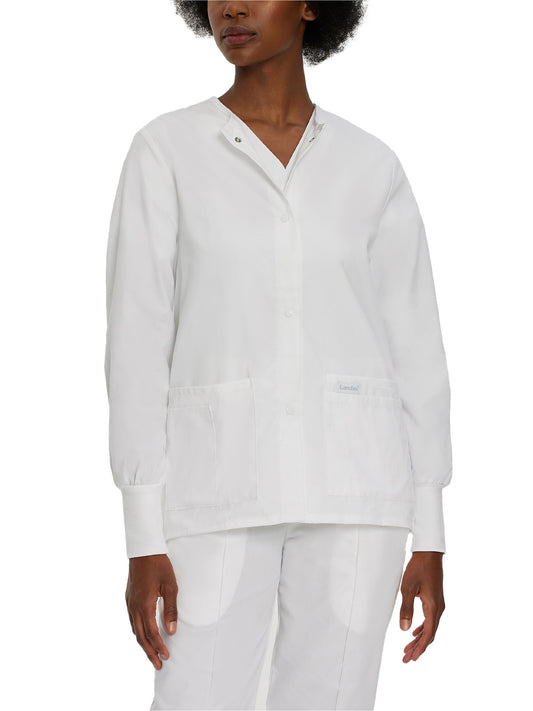 Women's Four-Pocket Crew Neck Warm-Up Jacket - 7525 - White