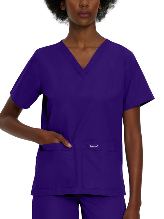 Women's Four-Pocket Durable V-Neck Top - 8219 - Grape