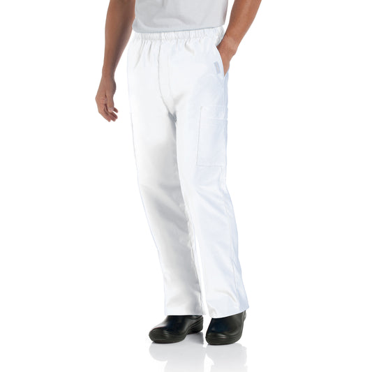 Men's Seven-Pocket High-Rise Elastic Waist Cargo Pant - 8555 - White Twill