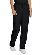Women's Seven-Pocket Mid-Rise Rib-Knit Elastic Waist Cargo Pant - LB400 - Black