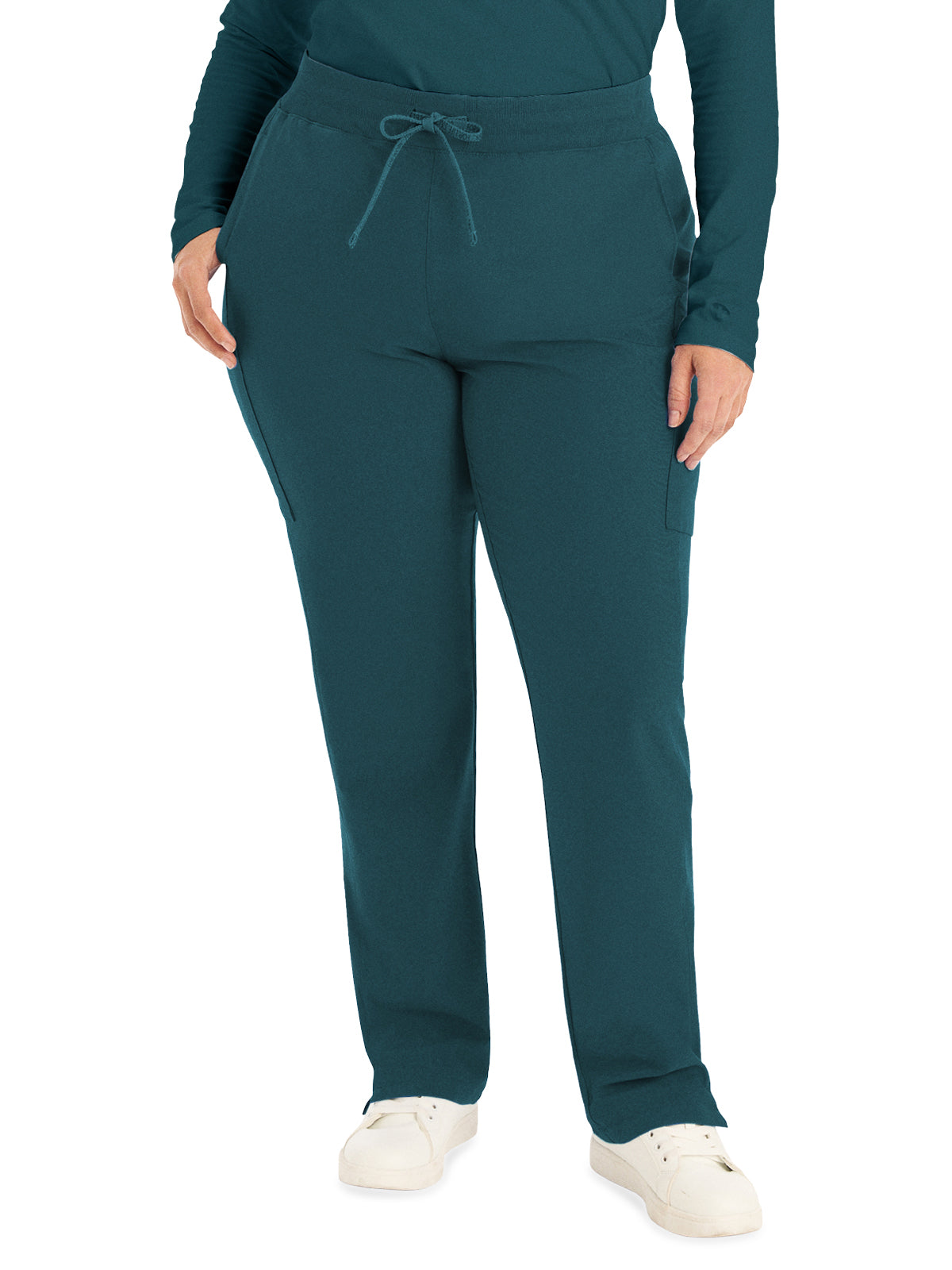 Women's Seven-Pocket Mid-Rise Rib-Knit Elastic Waist Cargo Pant - LB400 - Caribbean