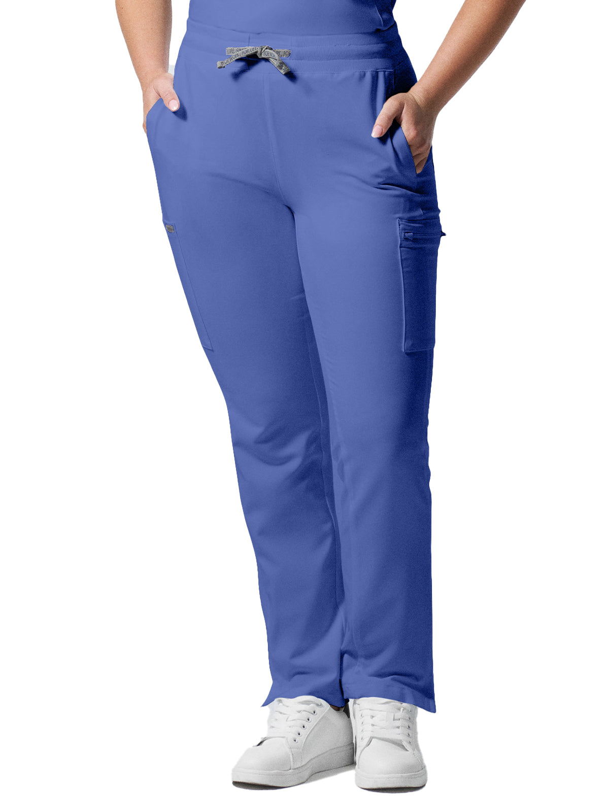 Women's Seven-Pocket Mid-Rise Rib-Knit Elastic Waist Cargo Pant - LB400 - Ceil Blue