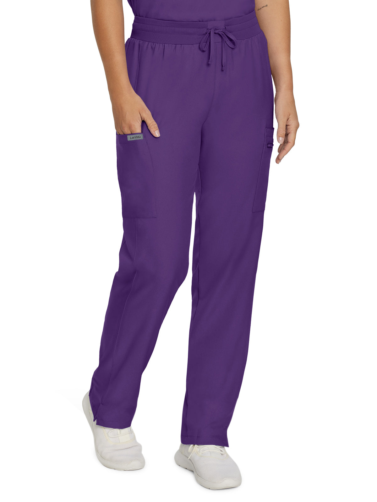 Women's Seven-Pocket Mid-Rise Rib-Knit Elastic Waist Cargo Pant - LB400 - Eggplant