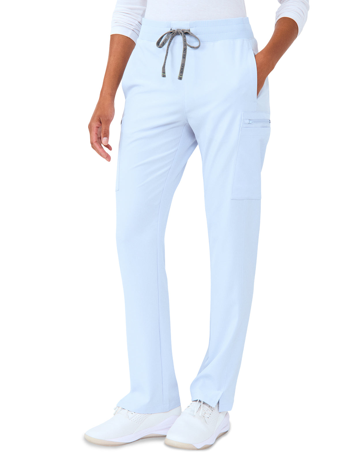 Women's Seven-Pocket Mid-Rise Rib-Knit Elastic Waist Cargo Pant - LB400 - Ethereal Blue