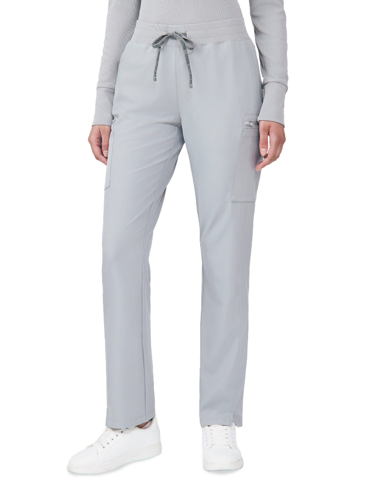 Women's Seven-Pocket Mid-Rise Rib-Knit Elastic Waist Cargo Pant - LB400 - Gray