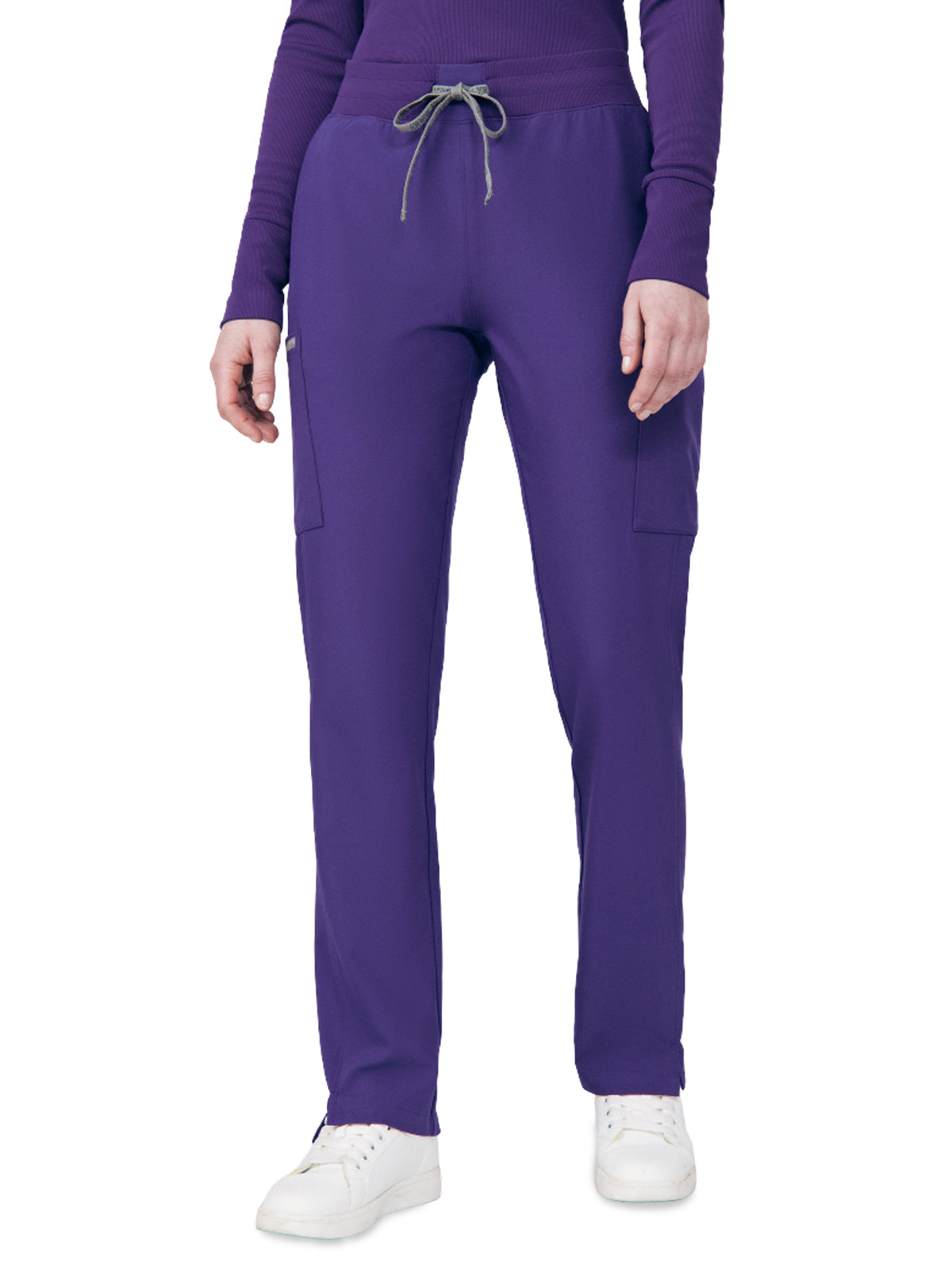 Women's Seven-Pocket Mid-Rise Rib-Knit Elastic Waist Cargo Pant - LB400 - Grape