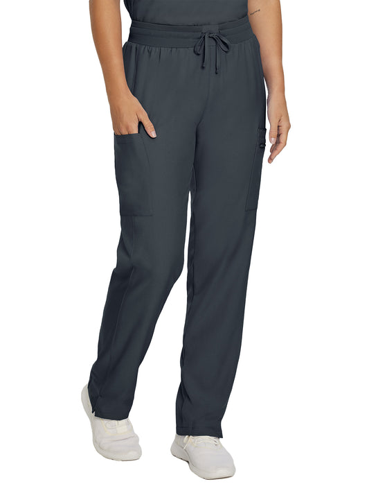 Women's Seven-Pocket Mid-Rise Rib-Knit Elastic Waist Cargo Pant - LB400 - Pewter
